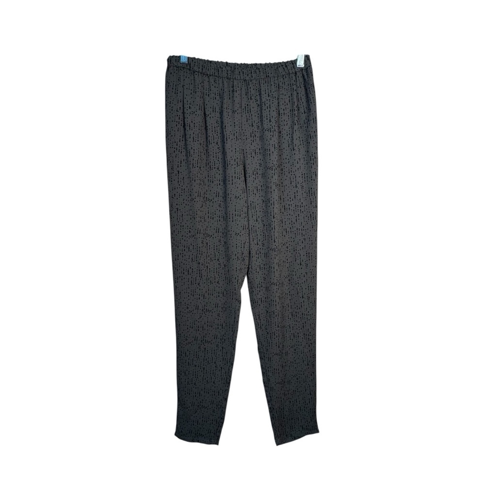 Eileen Fisher Printed 100% Silk Georgette Crepe Pant Tapered Gray Black XS N10